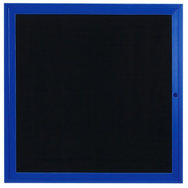 A blue square frame with a black border and a black letter board inside.