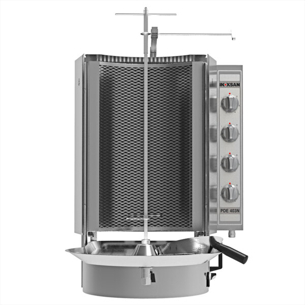 An Inoksan electric vertical broiler with a Robax glass shield.