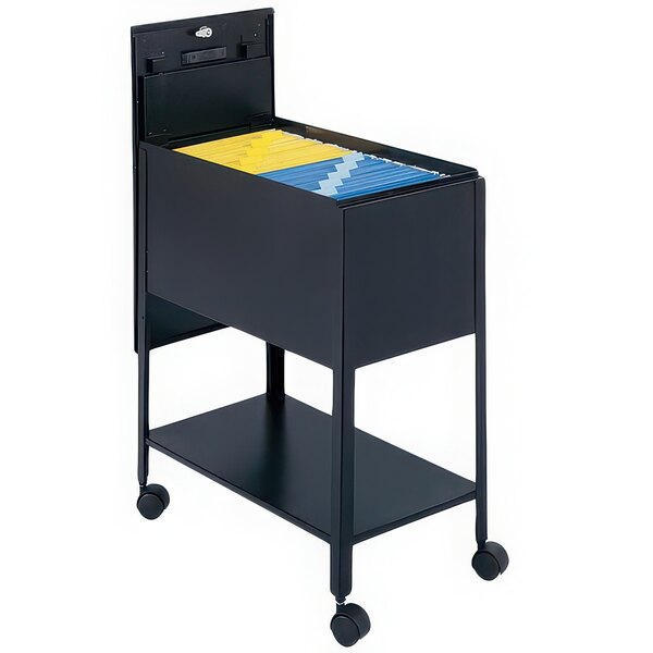 A black cart with a file drawer.