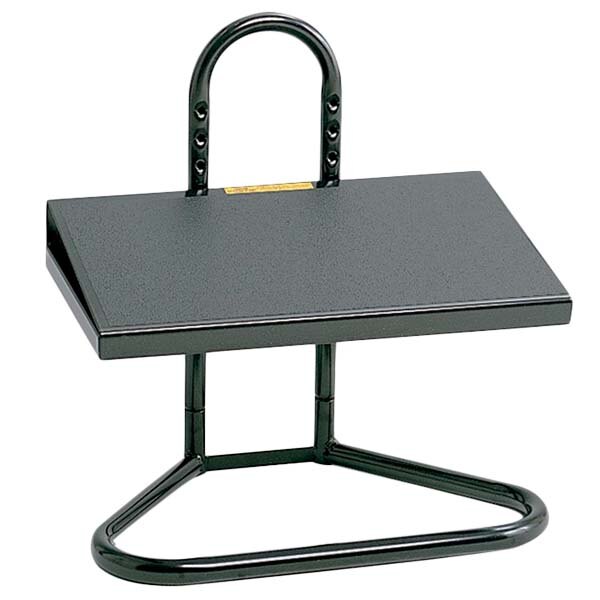 A black rectangular Safco Task Master footrest with metal legs.