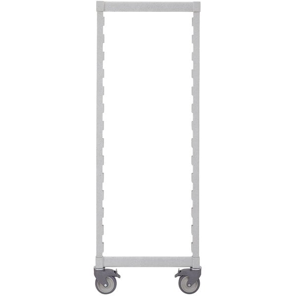 A white rectangular metal Camshelving® Premium mobile post kit with wheels.