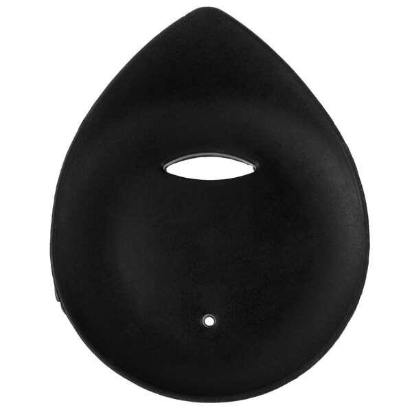 A black rubber carafe lid with a white circle in the middle.