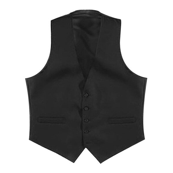 A close up of a Henry Segal black server vest with buttons.