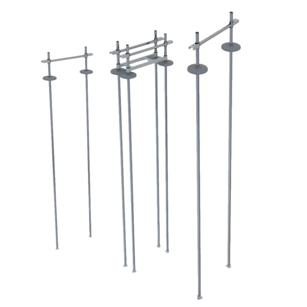 A long metal pole with a white background.