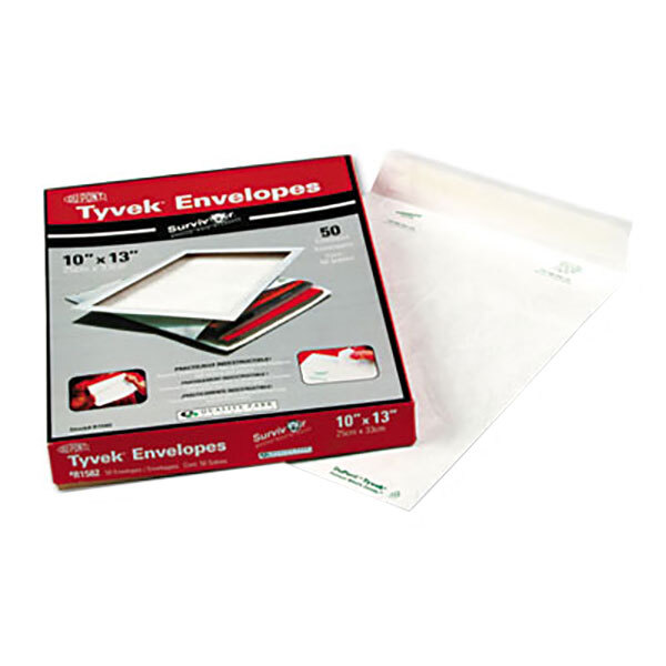A box of white Survivor Tyvek mailers.