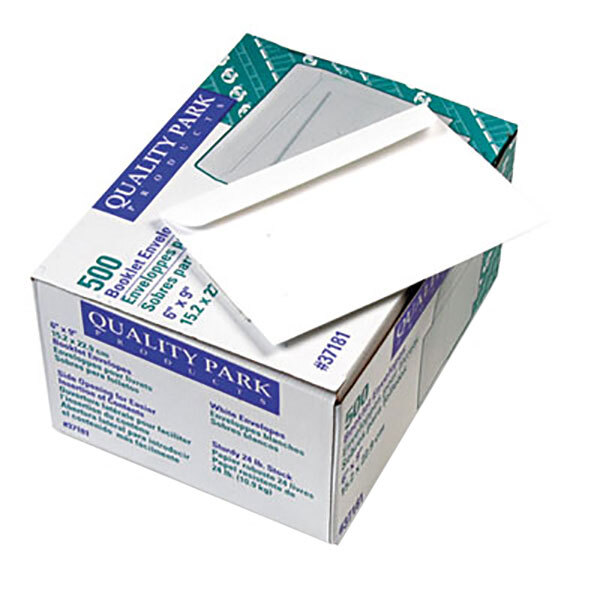 A white box with a Quality Park white envelope on the front.