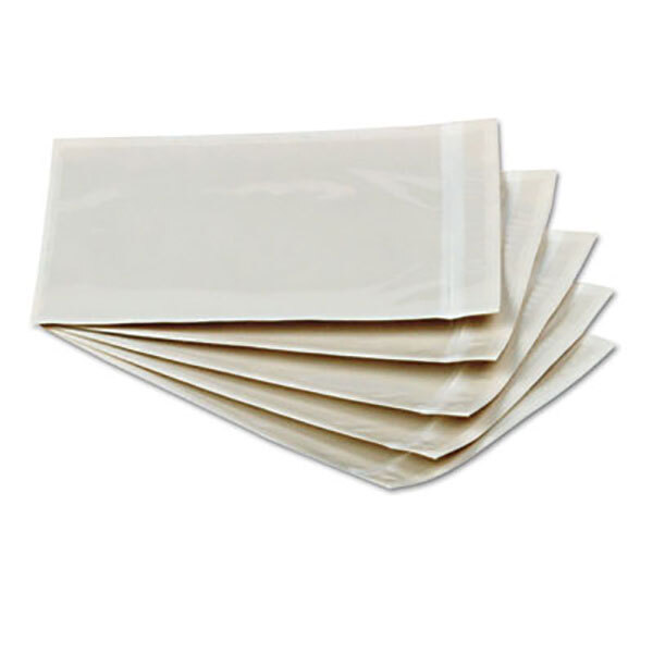 A stack of white Quality Park envelopes with a clear plastic front and black border.