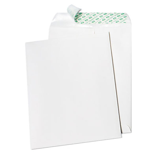 A white Quality Park file envelope with a red and white package.