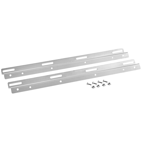 A pair of metal brackets and screws for a Regency drawer.