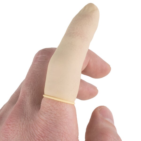 pointer finger with nude-colored finger cot