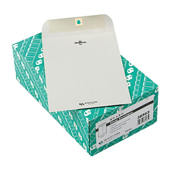 A white box with a Quality Park Executive Gray Kraft File Envelope on it.