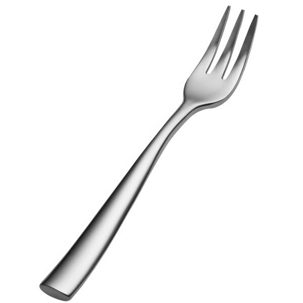 A Bon Chef Bonsteel oyster/cocktail fork with a silver handle.