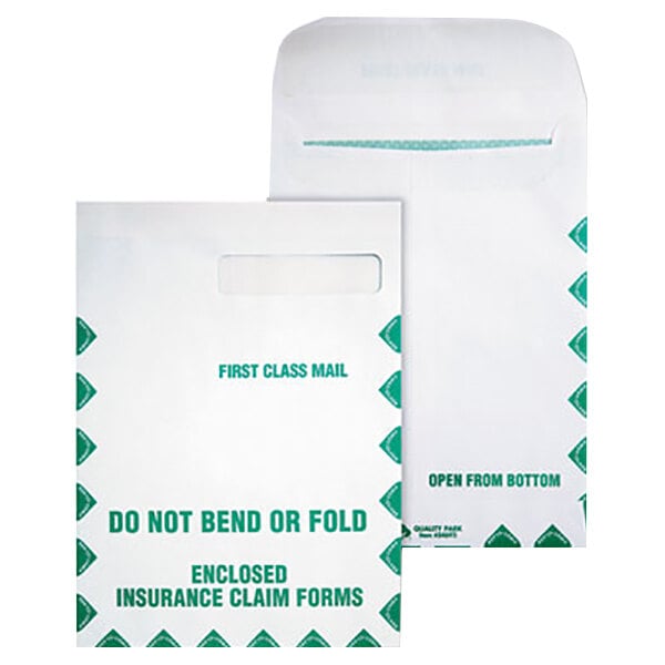 A close-up of a white envelope with green and white text.