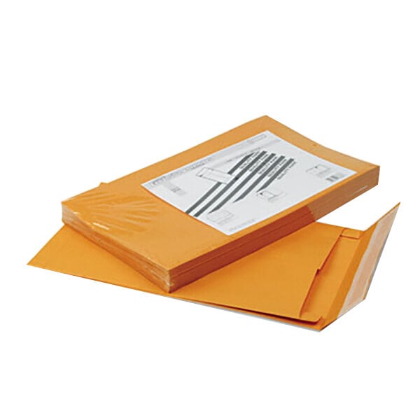 A stack of orange Quality Park expansion envelopes with a white background.