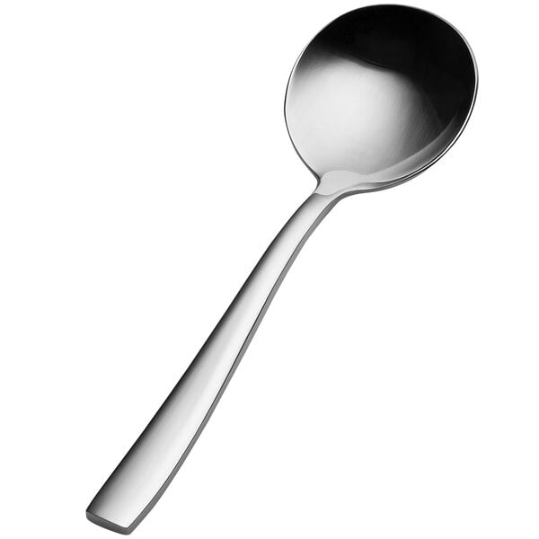 A Bon Chef Bonsteel bouillon spoon with a long handle.