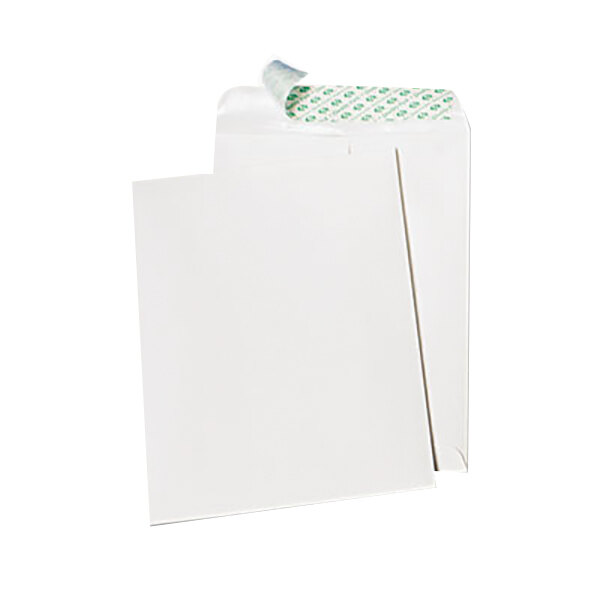 A white Quality Park file envelope with a self adhesive seal.