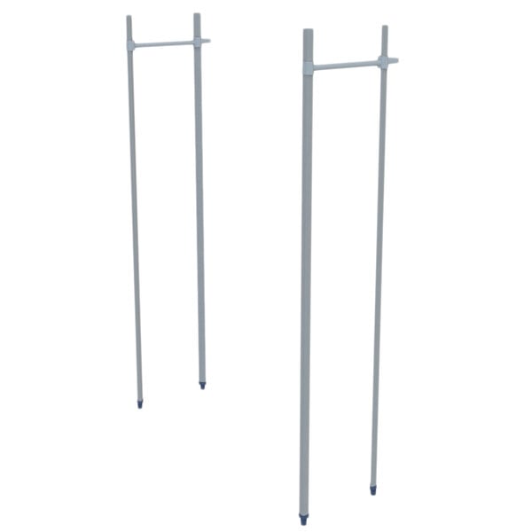 A pair of metal poles with white rectangular tops.