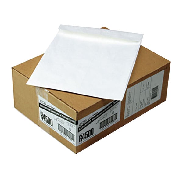 A cardboard box with a white Survivor Tyvek envelope on top.