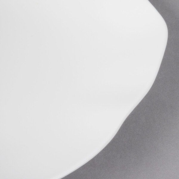 A white plate with a gray edge.