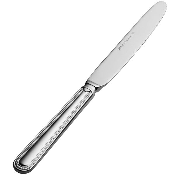 A Bon Chef stainless steel dinner knife with a solid handle.