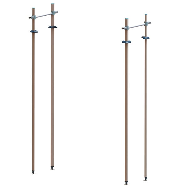 A pair of metal poles with metal rods attached.