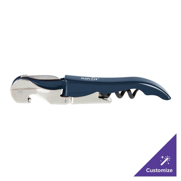 A Pulltap's Original waiter's corkscrew with a dark blue handle and silver accents.