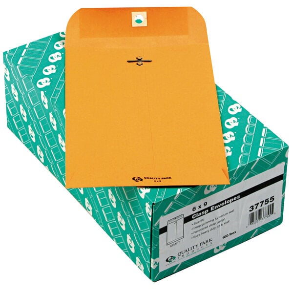 A green box with a yellow envelope on top of it.