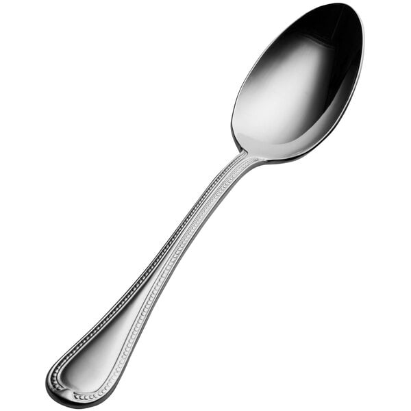 A Bon Chef stainless steel spoon with a beaded design on the handle and spoon.