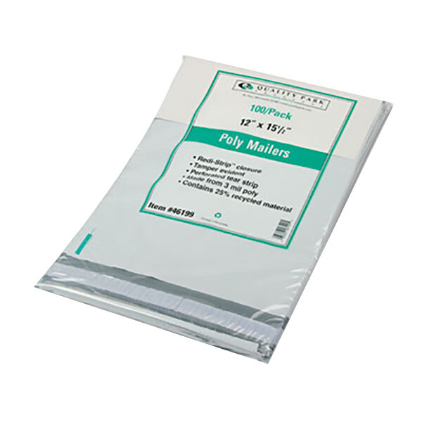 A white Quality Park poly mailer with a label on it.