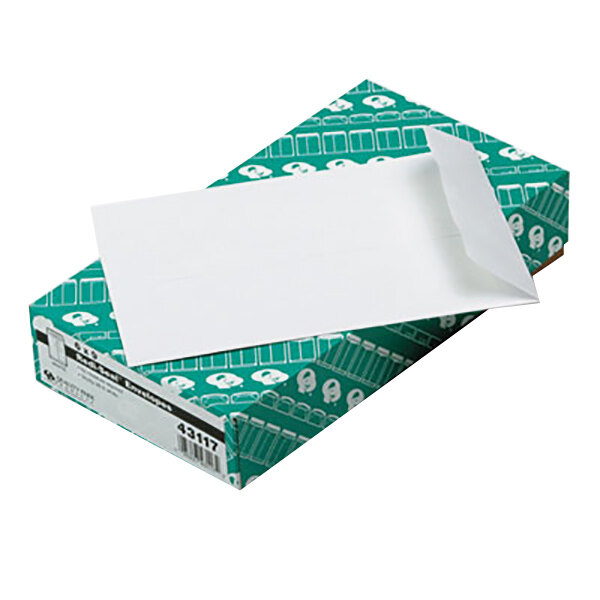 A green box with a white Quality Park file envelope on it.