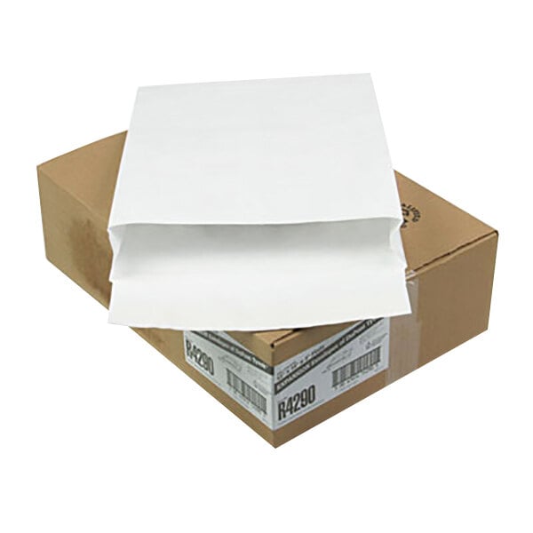 A brown box with a white Survivor Tyvek expansion mailer inside.