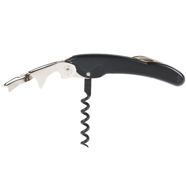 A Franmara two-lever waiter's corkscrew with a black handle and silver accents.