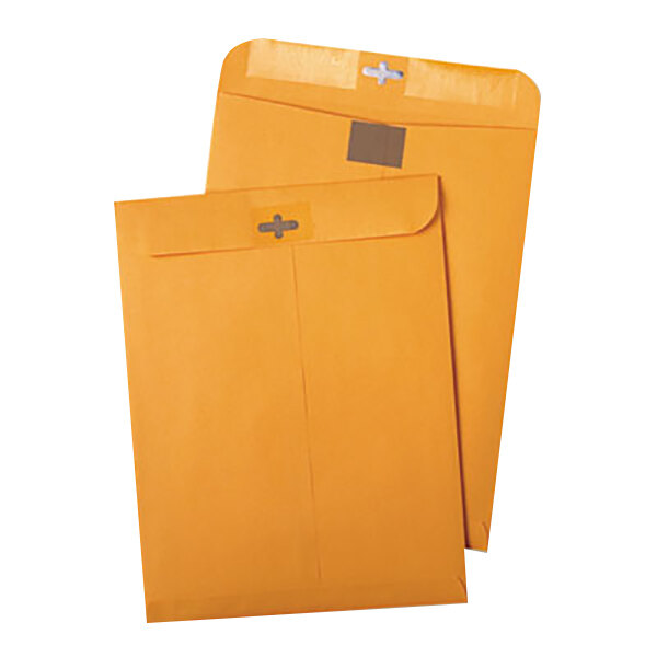 Two Quality Park brown Kraft file envelopes with clasp closures and Redi-Tac seals.