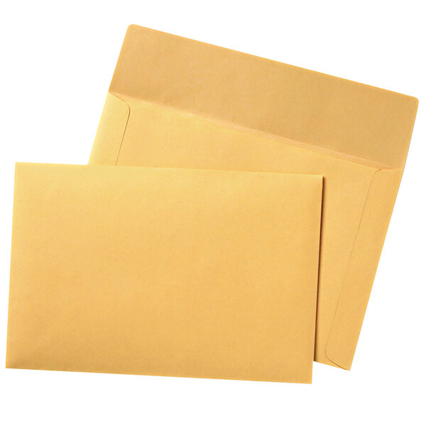 A close-up of a pair of brown Quality Park filing envelopes.