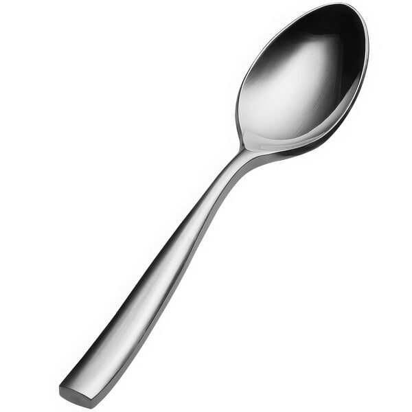 A Bonsteel demitasse spoon with a silver handle and a black spoon.