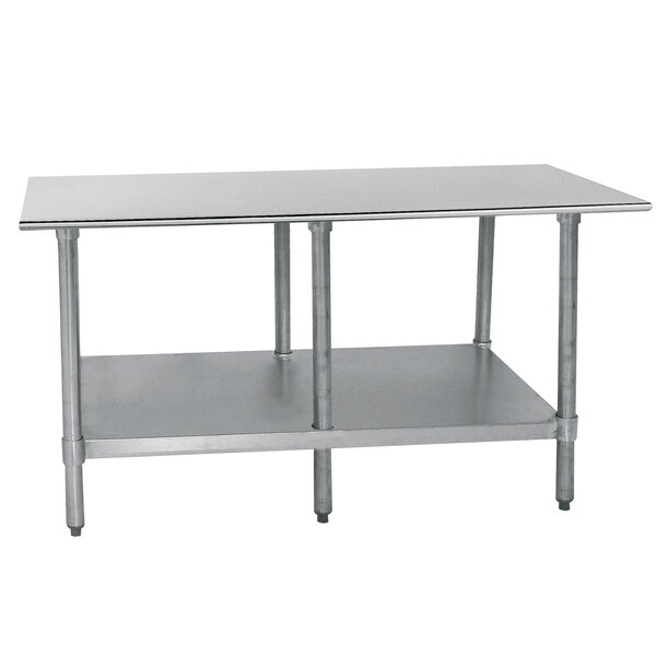 An Advance Tabco stainless steel work table with undershelf.