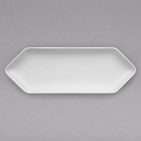 A white rectangular porcelain hexagon platter.