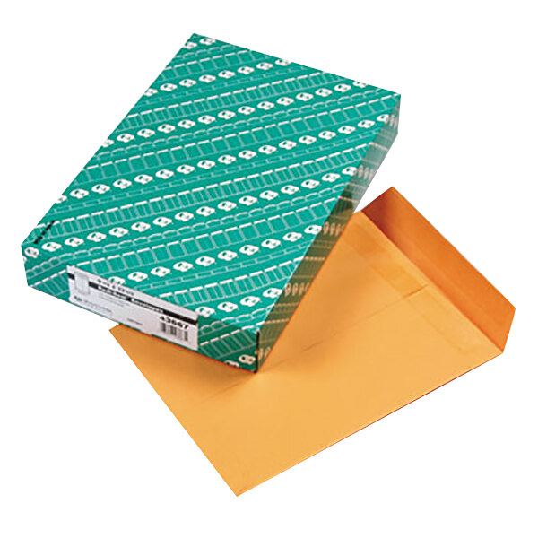 A green box with white designs on it.