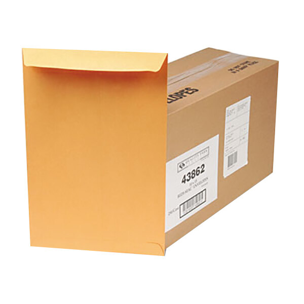 A brown Quality Park file envelope with red and white labels.