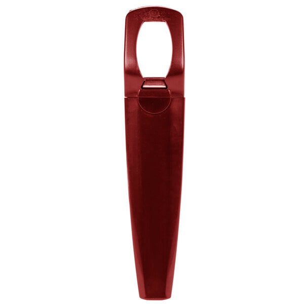 A red Franmara Traveler's Corkscrew and Bottle Opener with a hole in the middle.