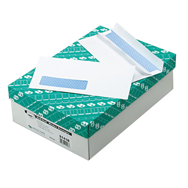 A box with a blue and white rectangular object on it.