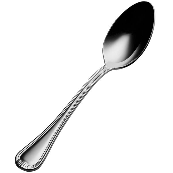 A Bon Chef stainless steel soup spoon with a silver handle.