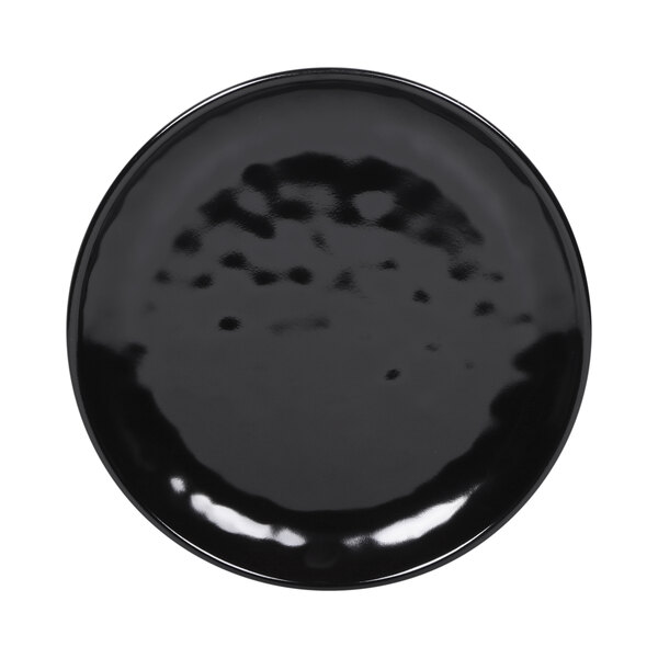A black Elite Global Solutions melamine plate with a wavy surface.