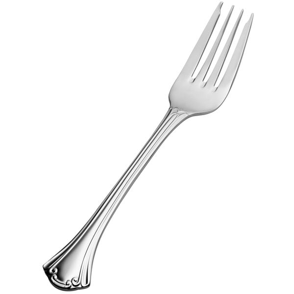 A Bon Chef stainless steel salad/dessert fork with a silver handle.