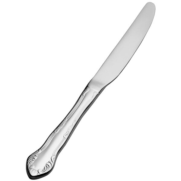 A Bon Chef stainless steel butter knife with a black handle.