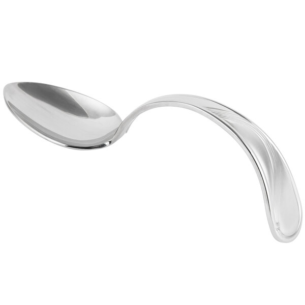 A silver Bon Chef spoon with a curved handle.