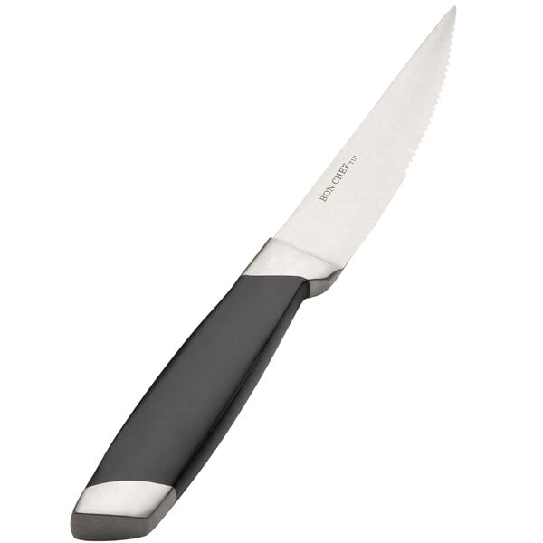 A Bon Chef steak knife with a black handle and silver blade.