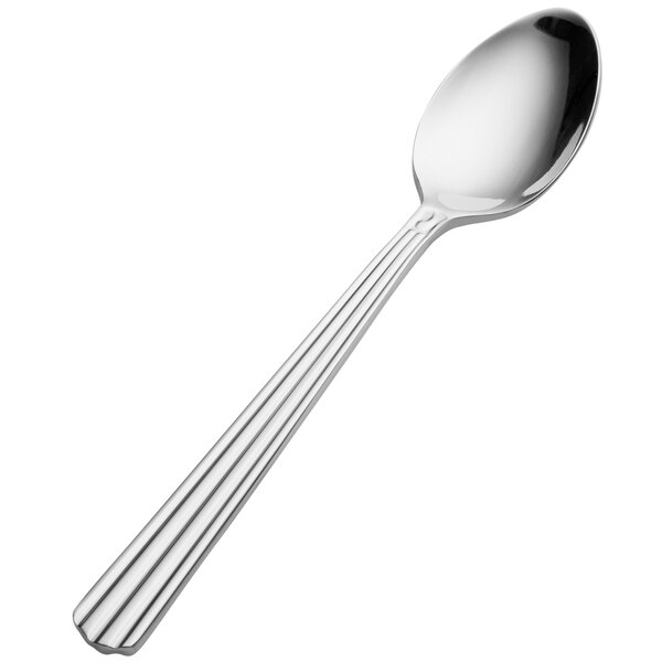 A Bon Chef stainless steel teaspoon with a silver handle.