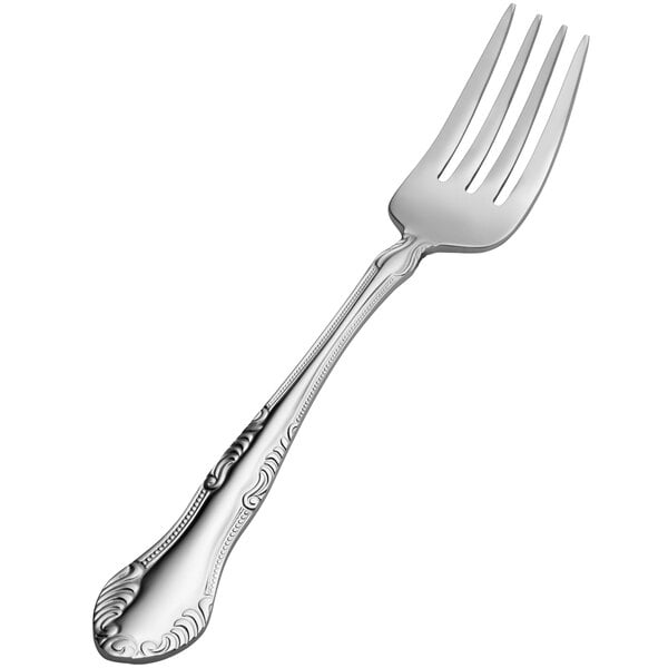 A Bon Chef stainless steel salad/dessert fork with a silver handle.