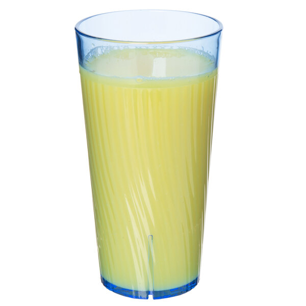 A Thunder Group blue polycarbonate tumbler filled with yellow liquid.